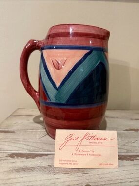 VTG Gail Pittman Signed Hand Painted Ceramic Pitcher Abstract Geometric ~7.5"